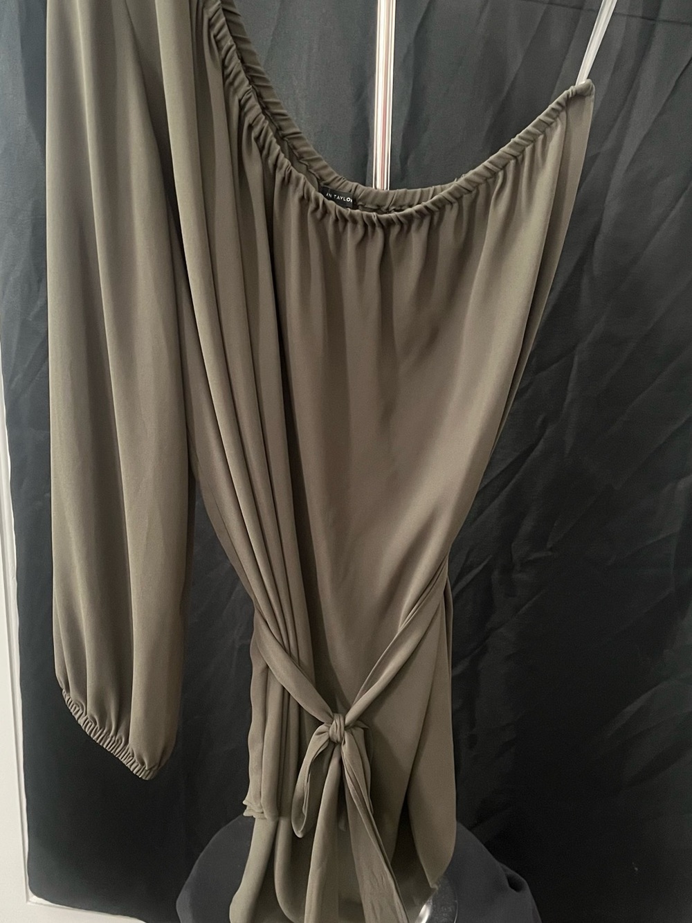 Ann Taylor Olive Green One-Shoulder Tie-Waist Top